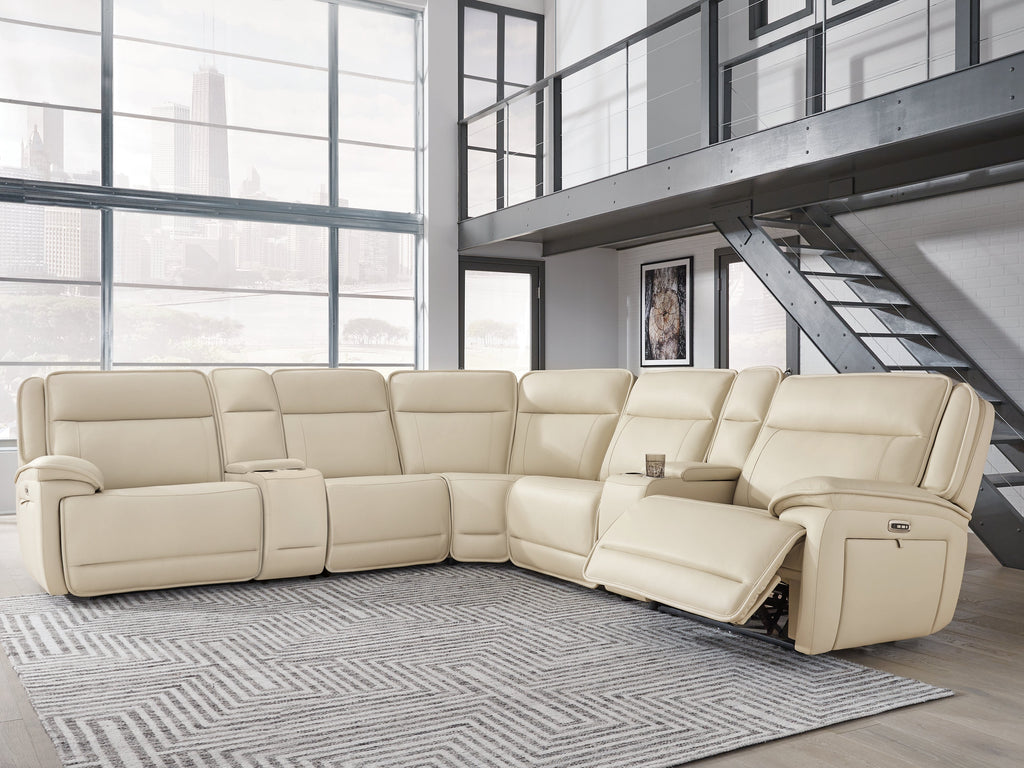 Double Deal Almond 7-Piece Reclining Sectional with 2 Consoles