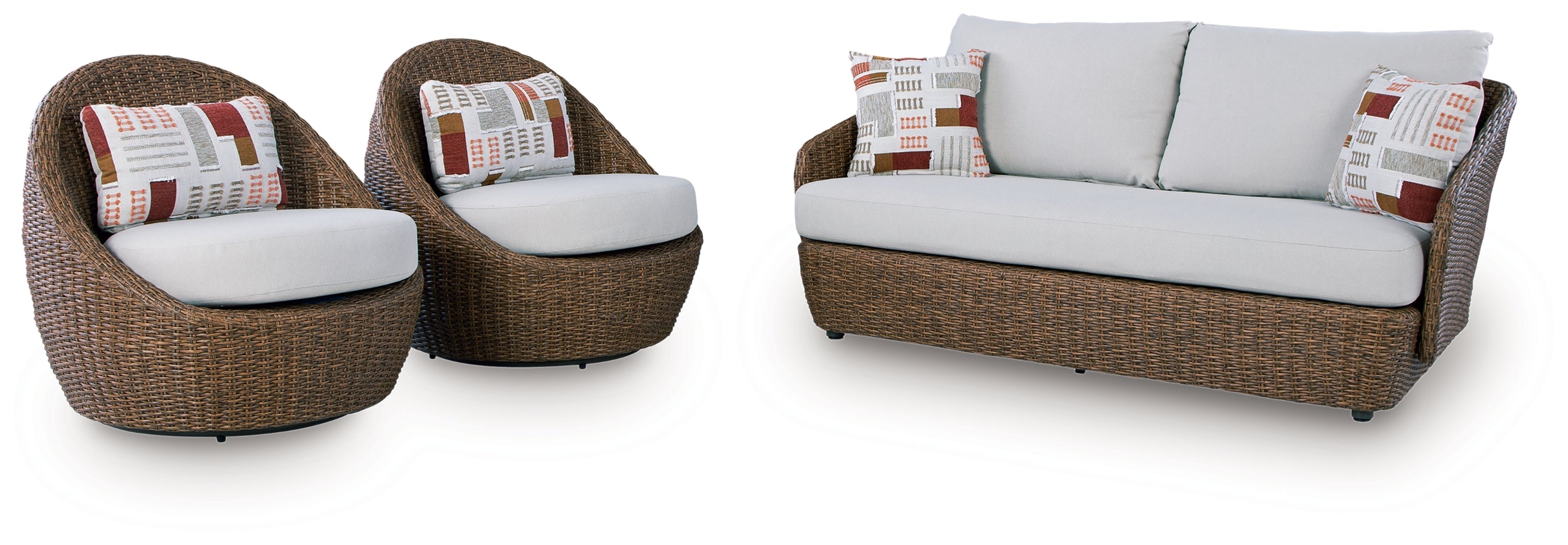 Double Point Beige Love/Swivel Chairs Set (Set of 3)