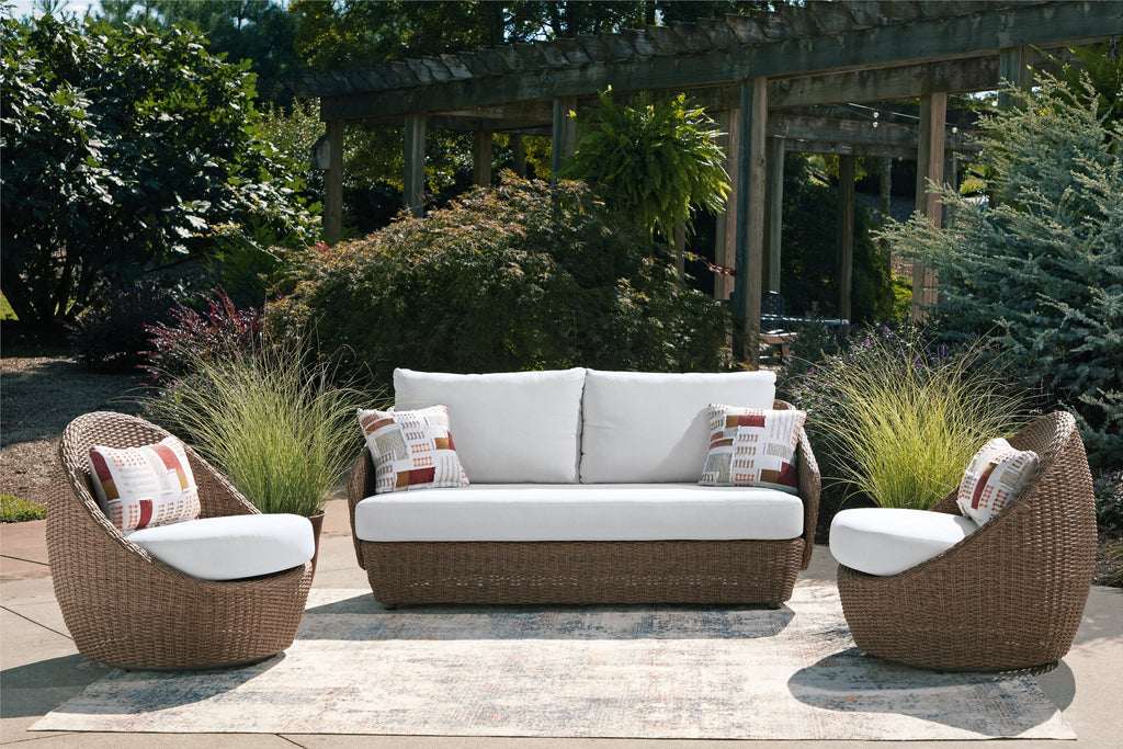 Double Point Beige Love/Swivel Chairs Set (Set of 3)