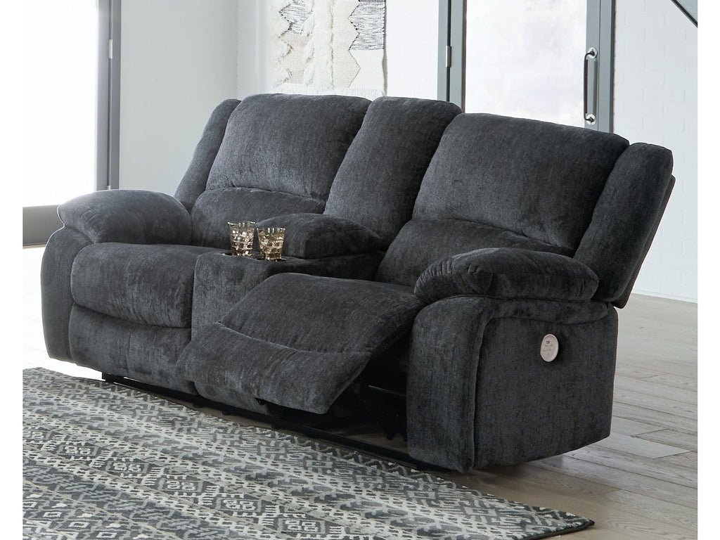 Draycoll Gray Power Reclining Sofa, Loveseat and Recliner