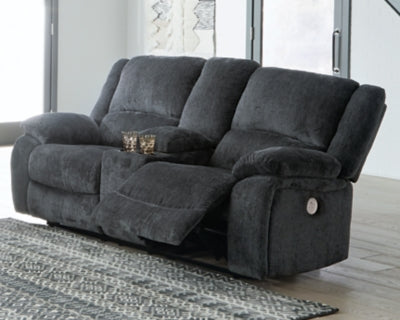Draycoll Gray Power Reclining Sofa and Loveseat