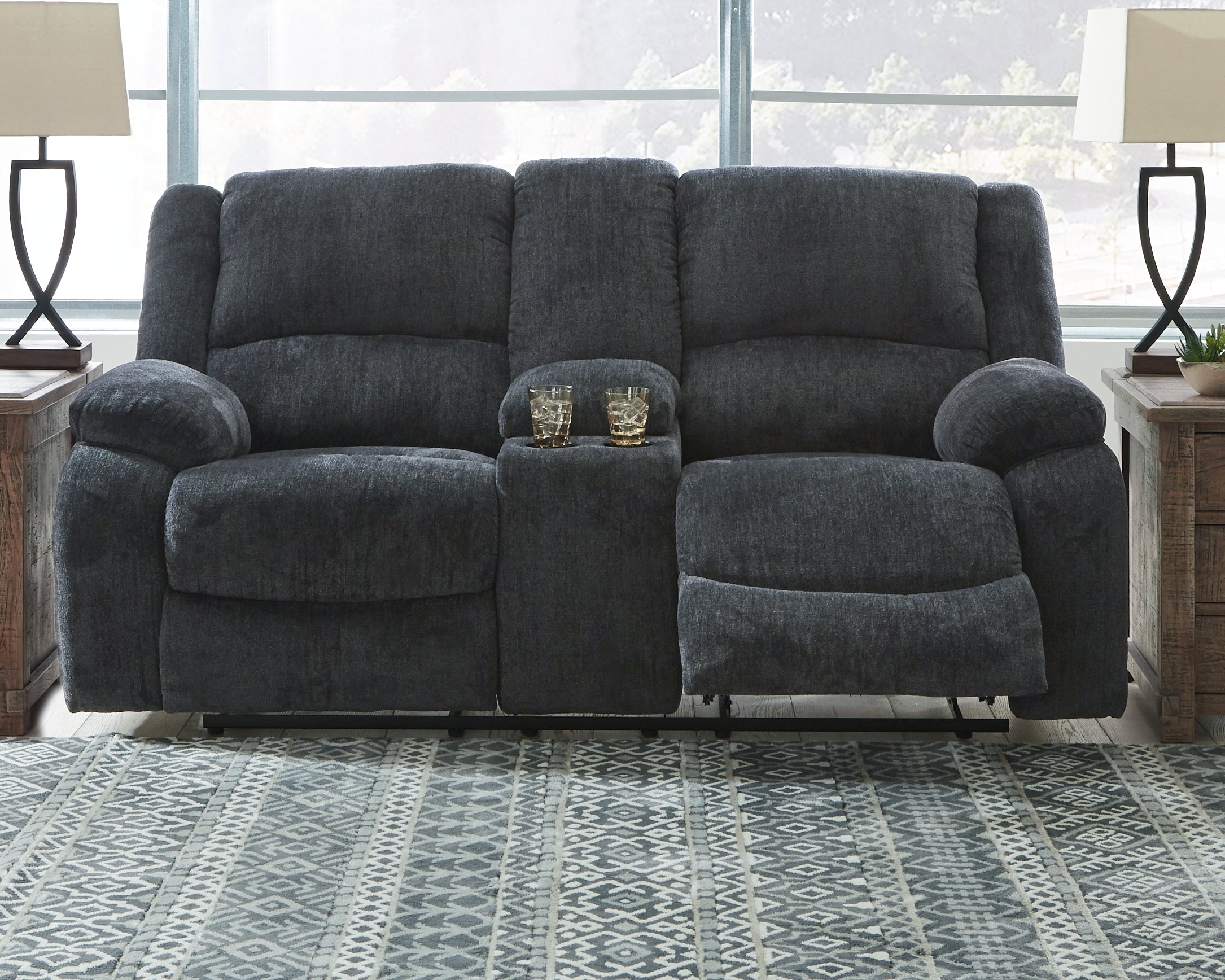 Draycoll Slate Manual Reclining Loveseat w/ Console