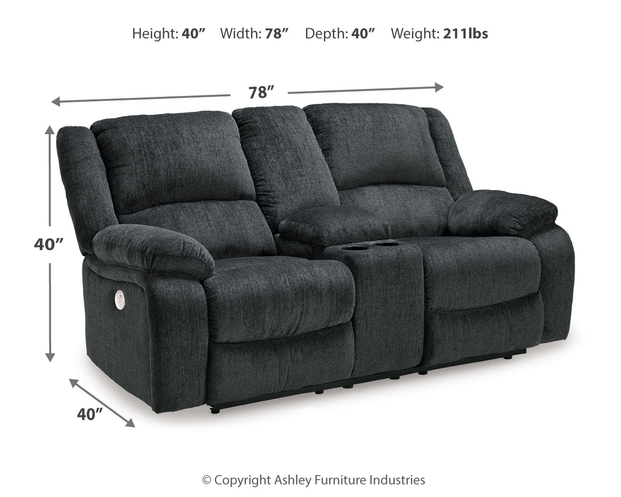 Draycoll Slate Power Reclining Loveseat w/ Console