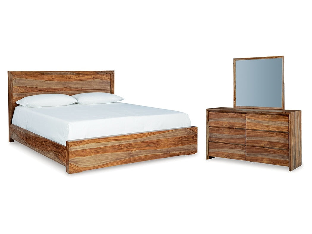 Dressonni Brown Queen Panel Bed & Dresser & Mirror