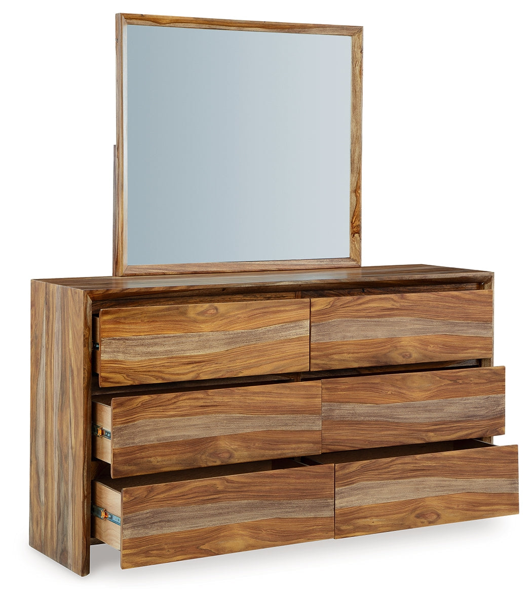 Dressonni Brown Queen Panel Bed & Dresser & Mirror