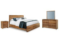 Dressonni Queen Panel Bed, Dresser, Mirror and Nightstand, Brown