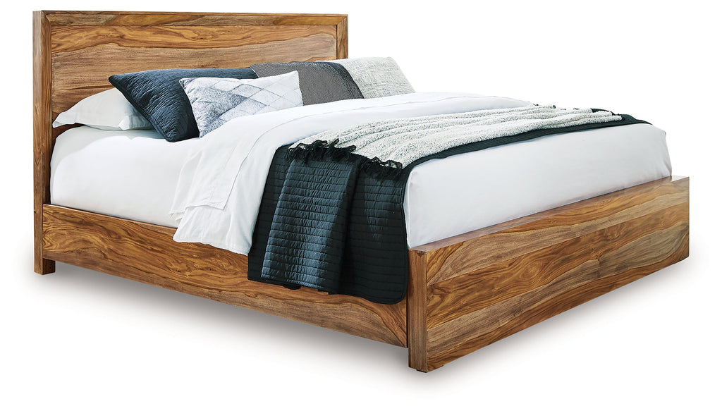 Dressonni Queen Panel Bed, Dresser, Mirror and Nightstand, Brown