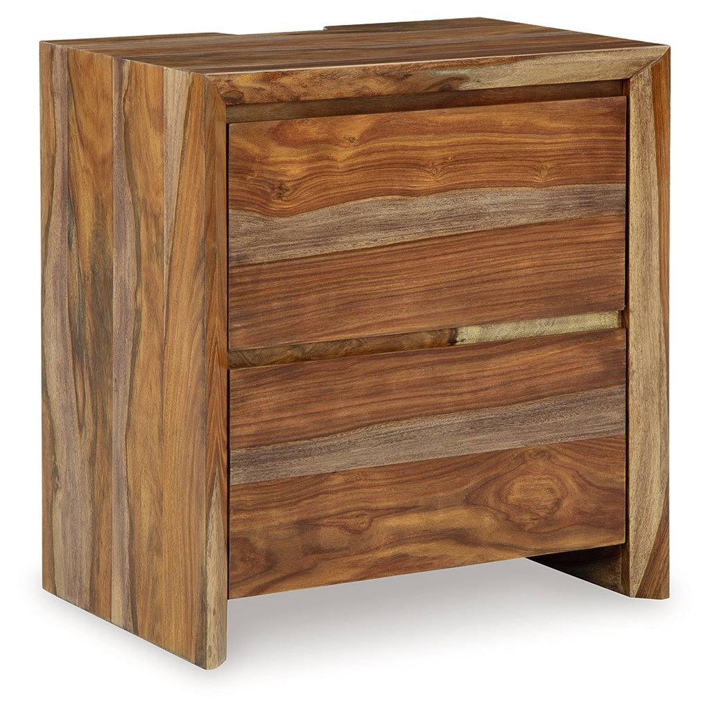 Dressonni Queen Panel Bed, Dresser, Mirror and Nightstand, Brown