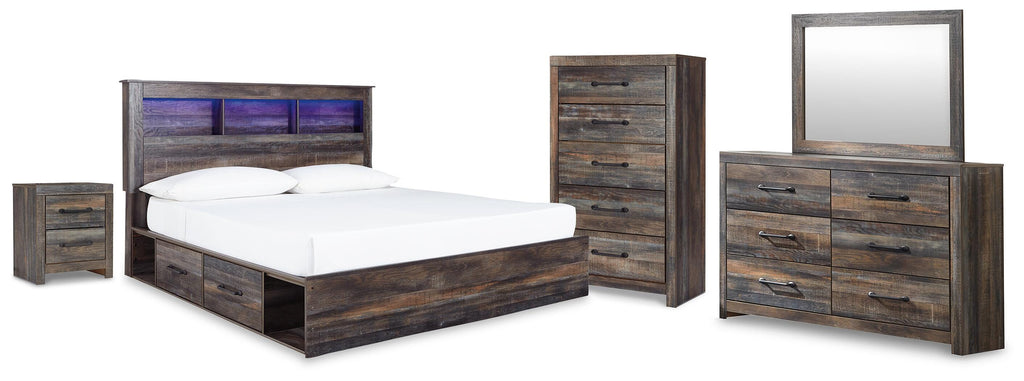 Drystan /Multi King Bookcase Storage Bed, Dresser, Mirror, Chest and Nightstand, Brown