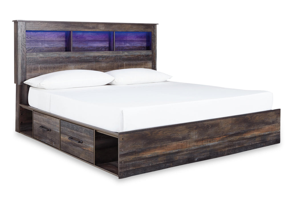 Drystan /Multi King Bookcase Storage Bed, Dresser, Mirror, Chest and Nightstand, Brown