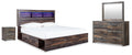 Drystan /Multi King Panel Storage Bed, Dresser, Mirror and Nightstand, Brown