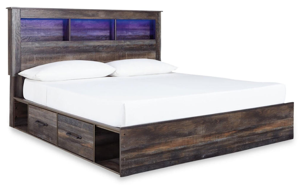 Drystan /Multi King Panel Storage Bed, Dresser, Mirror and Nightstand, Brown