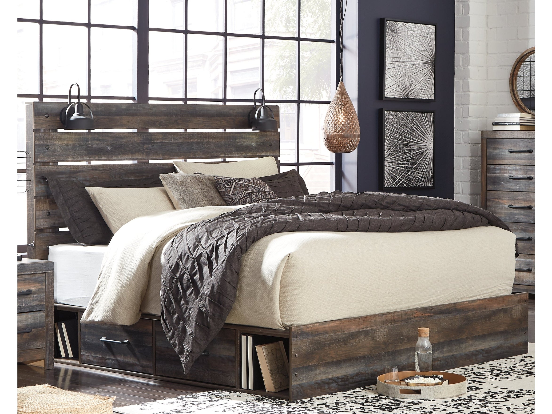 Drystan King Storage Bedroom Set with Dresser and Mirror