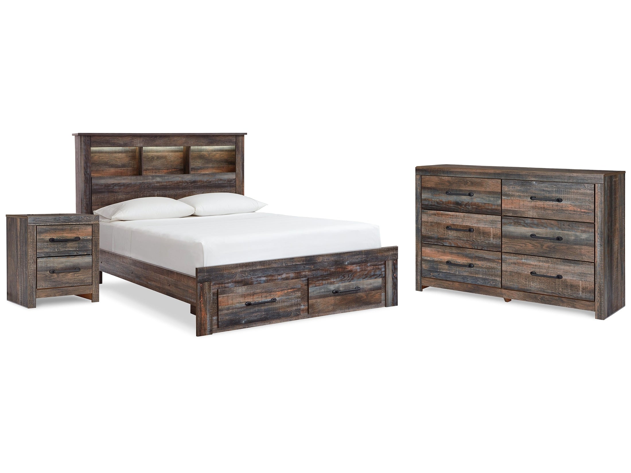 Drystan Multi Full Bookcase Bedroom Set with Dresser and Nightstand