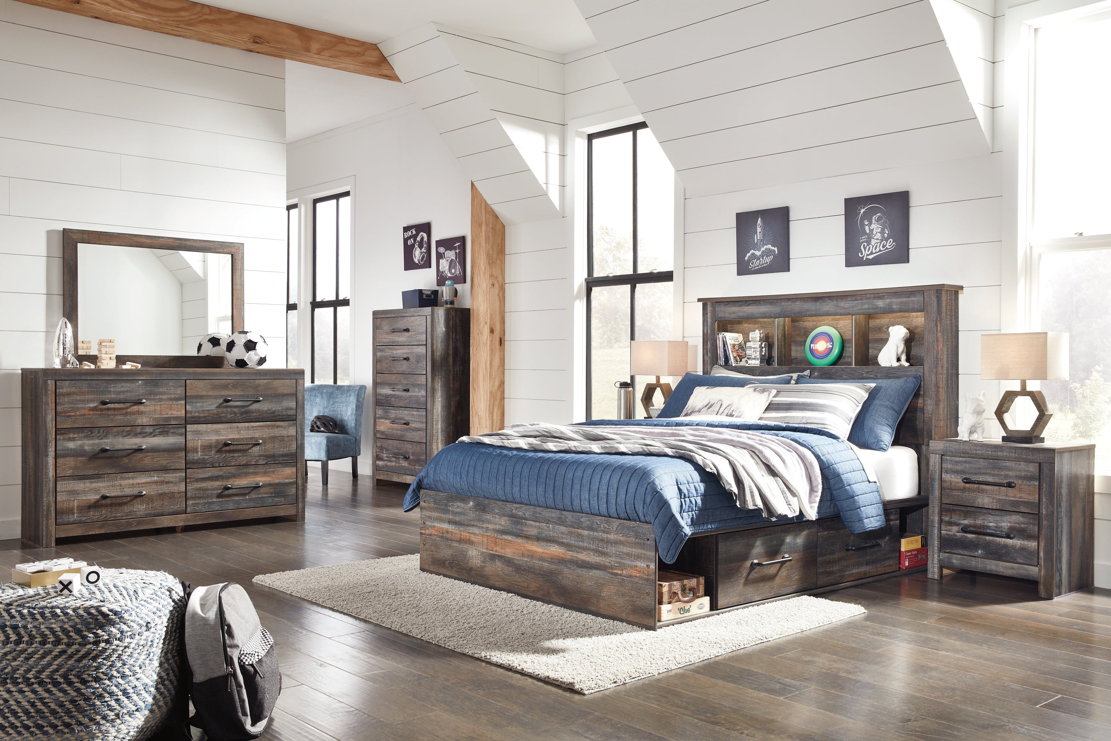 Drystan Multi Full Bookcase Storage Bedroom Set