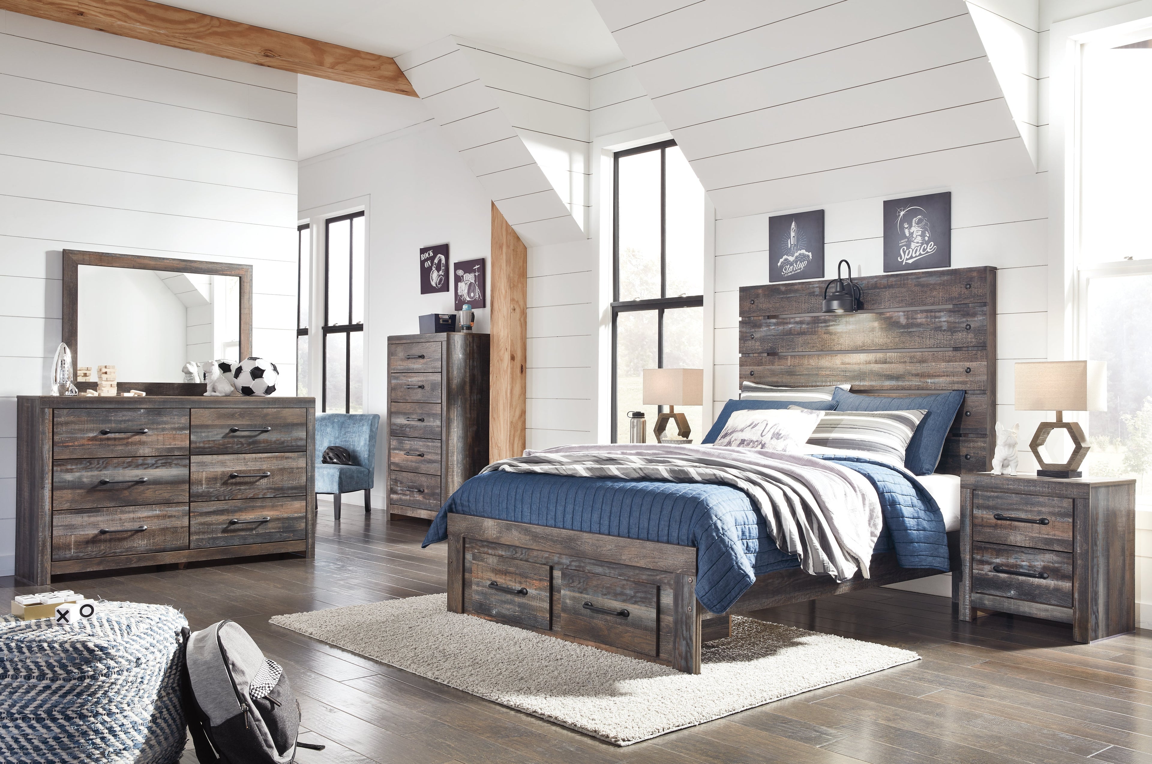 Drystan Multi Full Panel Youth Bed with 2 Storage Drawers