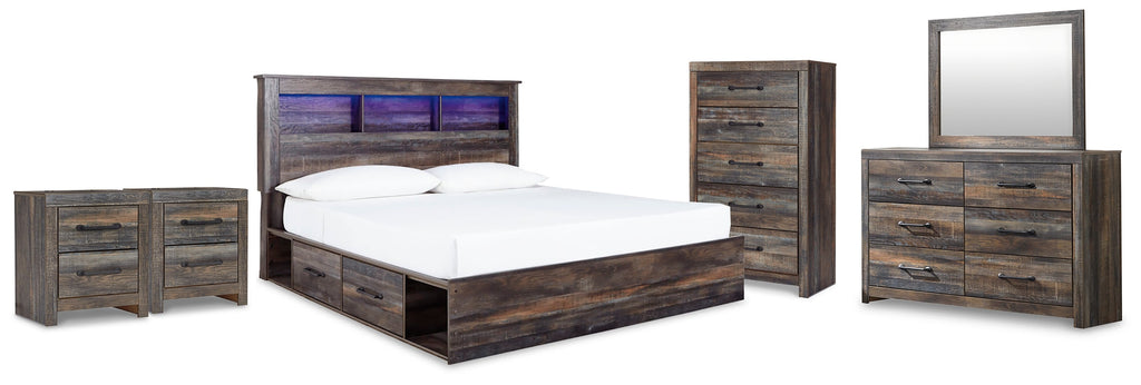 Drystan Multi King Bookcase Storage Bed, Dresser, Mirror, Chest and 2 Nightstands