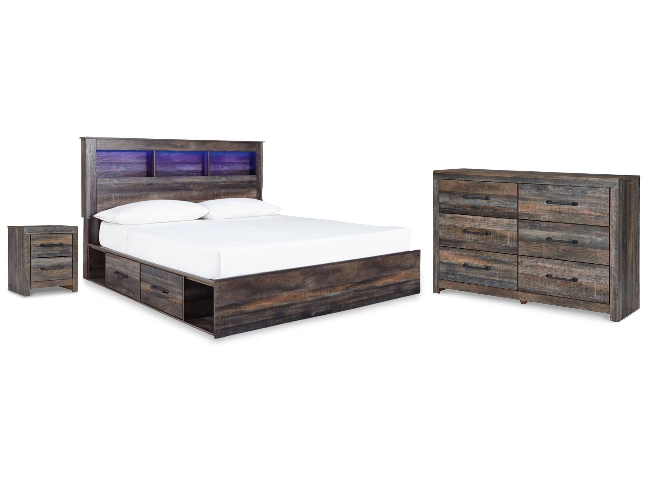 Drystan Multi King Bookcase Storage Bed, Dresser and Nightstand