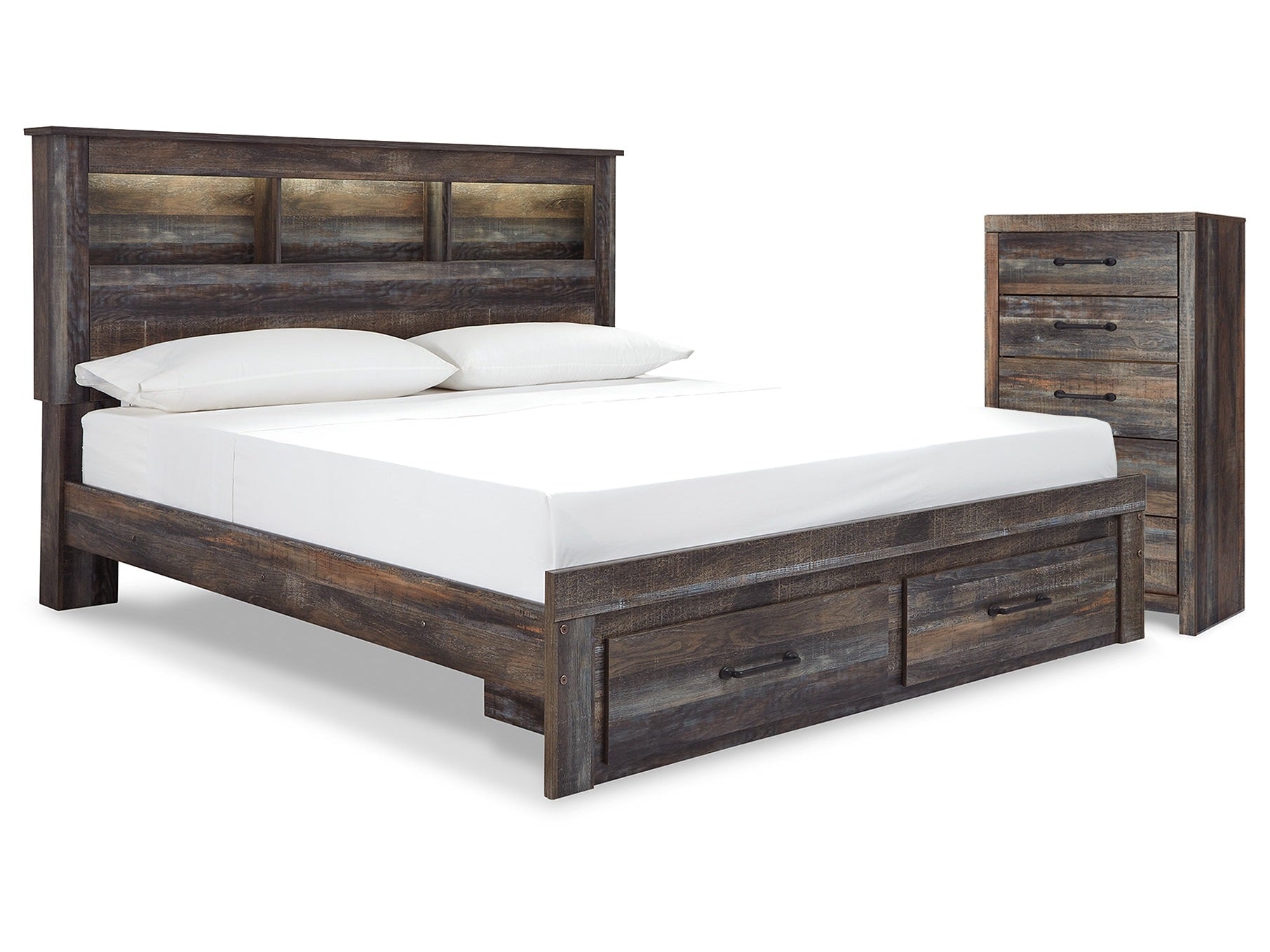 Drystan Multi King Bookcase Storage Bedroom Set with Chest