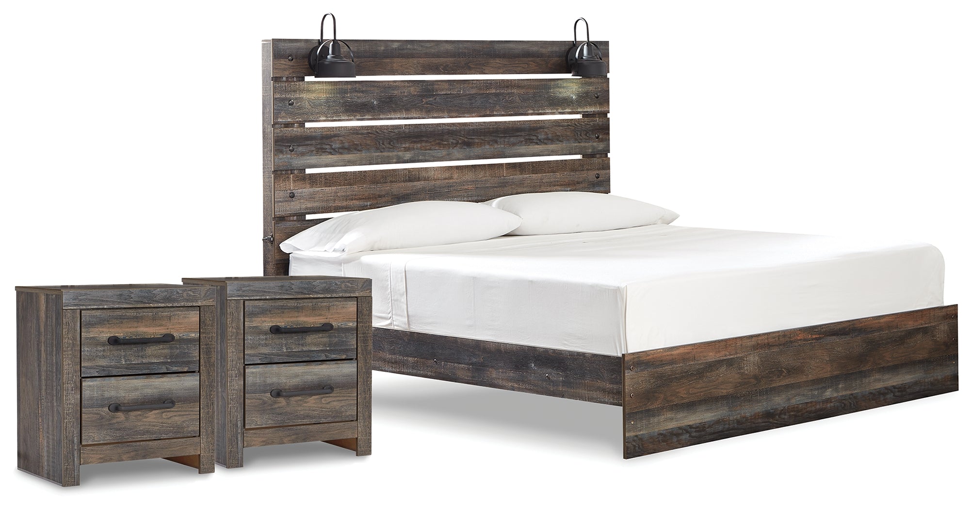 Drystan Multi King Panel Bed & 2 Nightstands