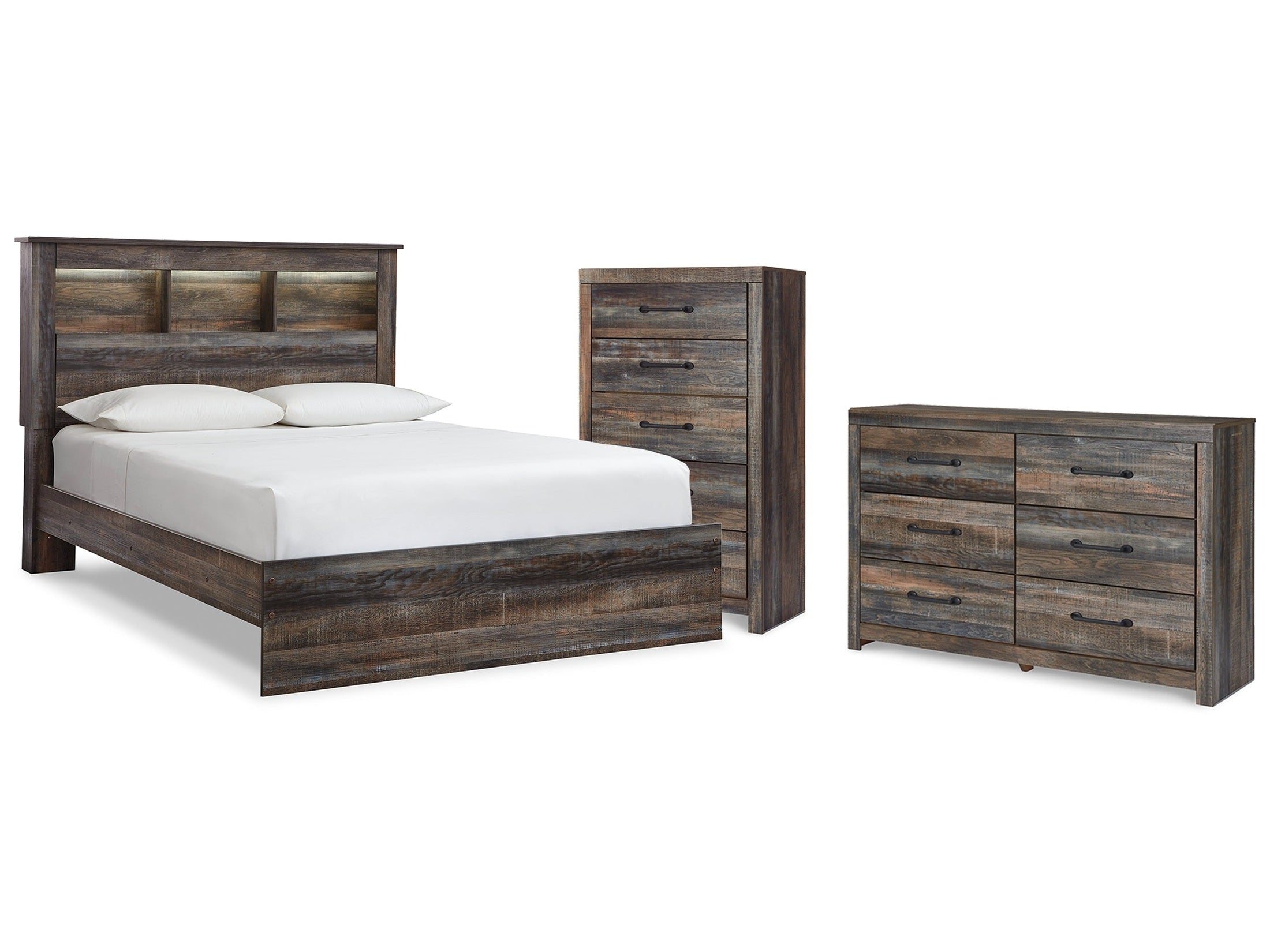 Drystan Multi Queen Bookcase Bedroom Set with Dresser and Chest