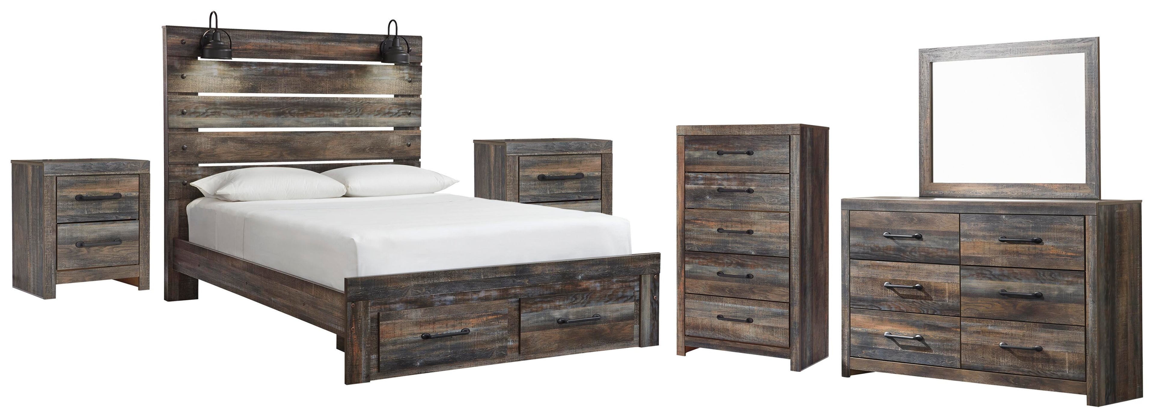 Drystan Multi Queen Panel Storage Bed, Dresser, Mirror, Chest and 2 Nightstands