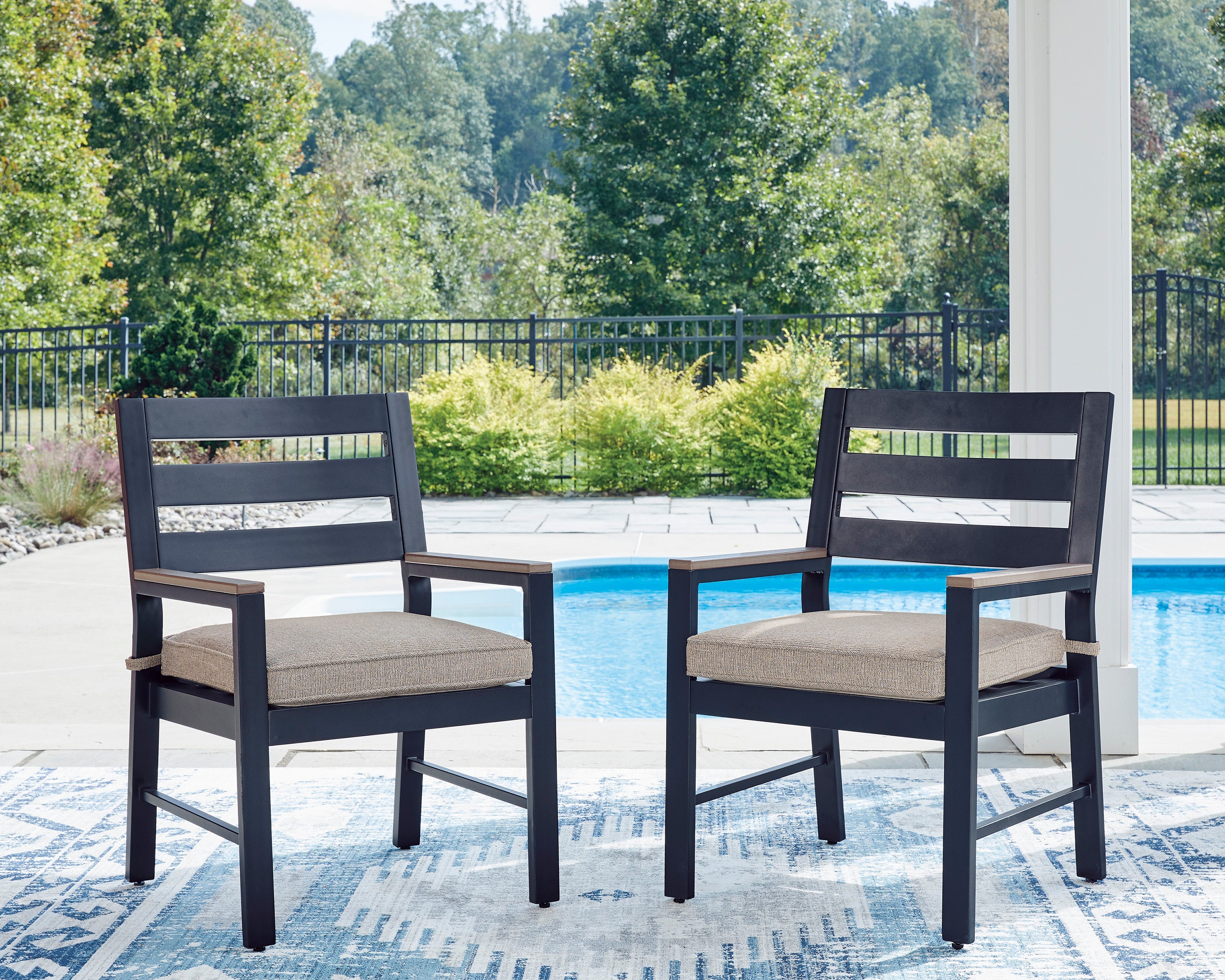 East Beach Navy Blue/Driftwood Arm Chair With Cushion (Set of 2)