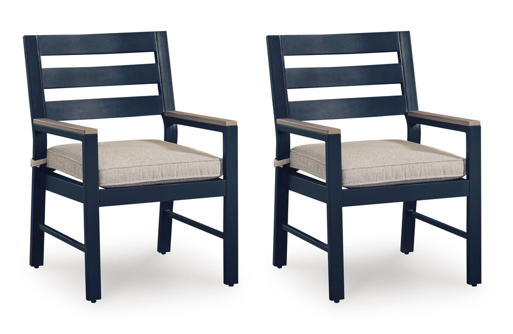 East Beach Navy Blue/Driftwood Arm Chair With Cushion (Set of 2)