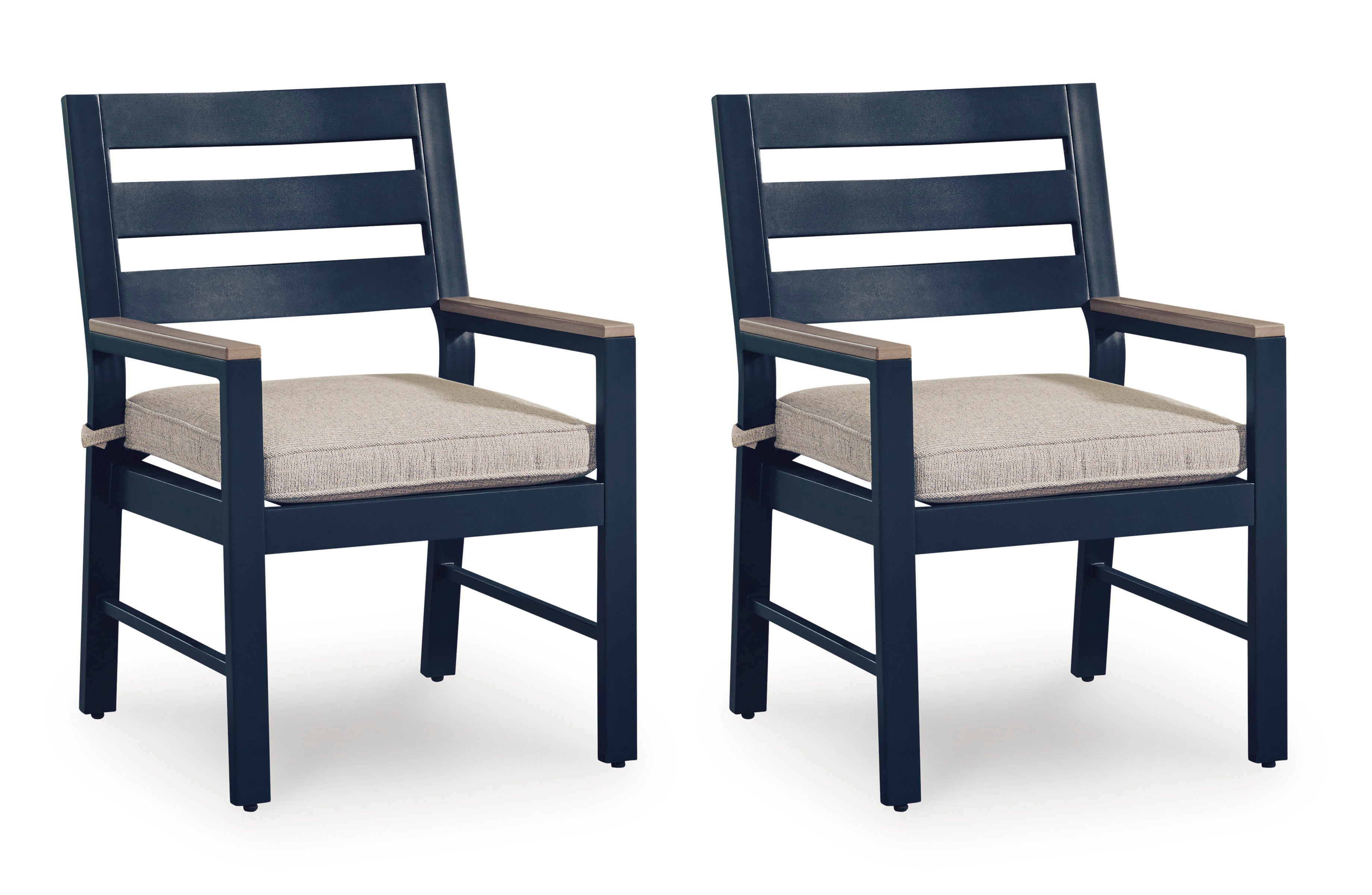 East Beach Navy Blue/Driftwood Arm Chair With Cushion (Set of 2)