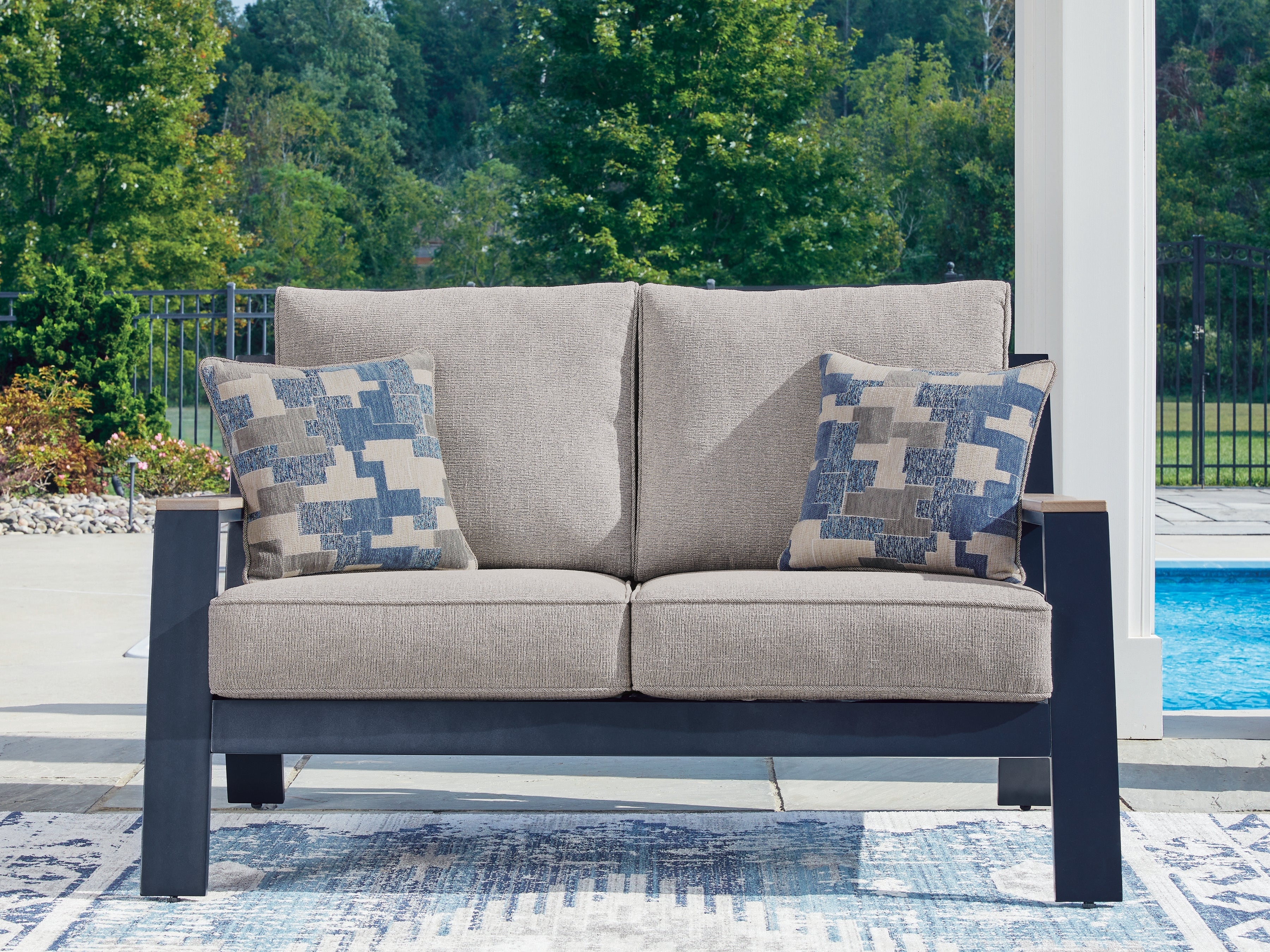East Beach Navy Blue/Driftwood Loveseat w/Cushion