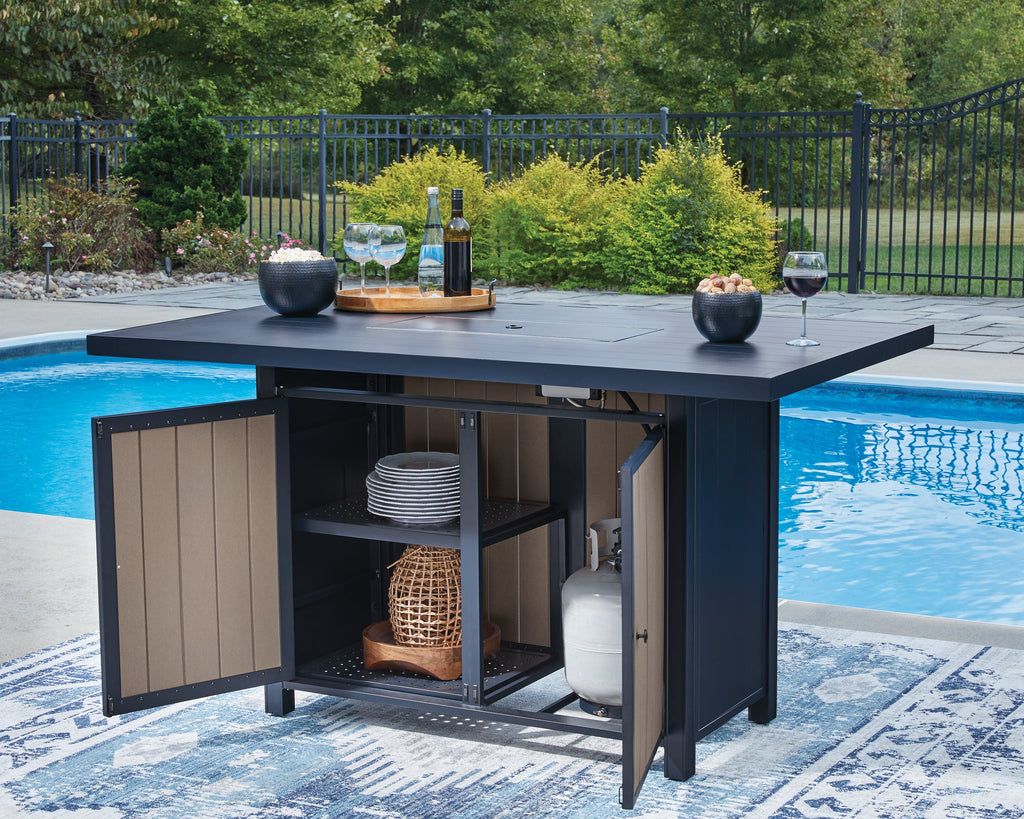 East Beach Navy Blue/Driftwood RECT Bar Table w/Fire Pit