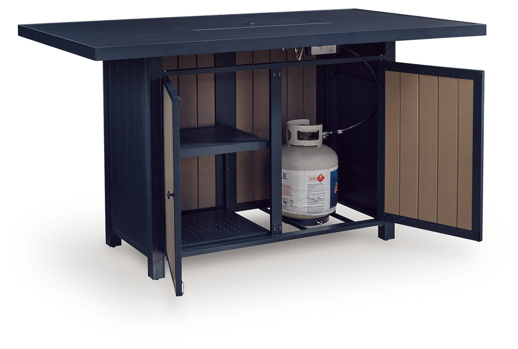 East Beach Navy Blue/Driftwood RECT Bar Table w/Fire Pit