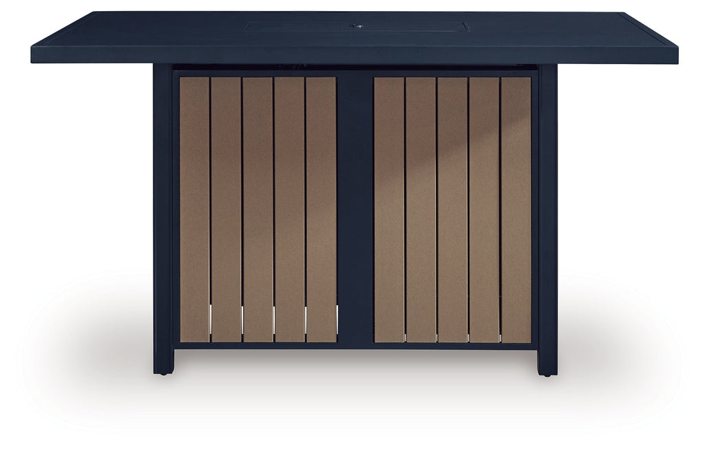 East Beach Navy Blue/Driftwood RECT Bar Table w/Fire Pit