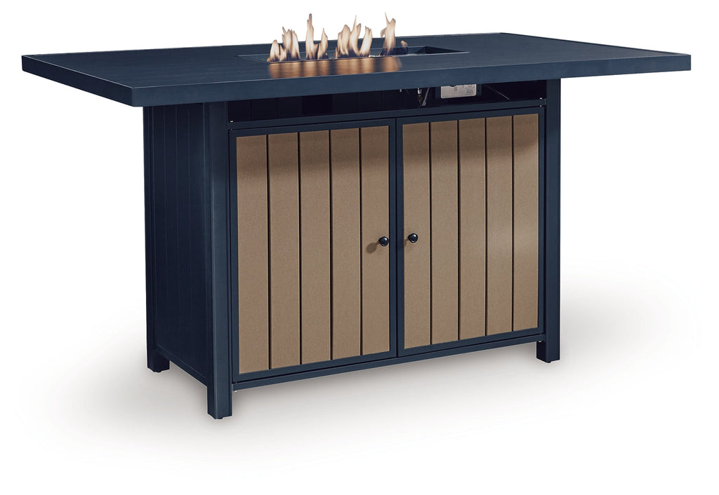 East Beach Navy Blue/Driftwood RECT Bar Table w/Fire Pit