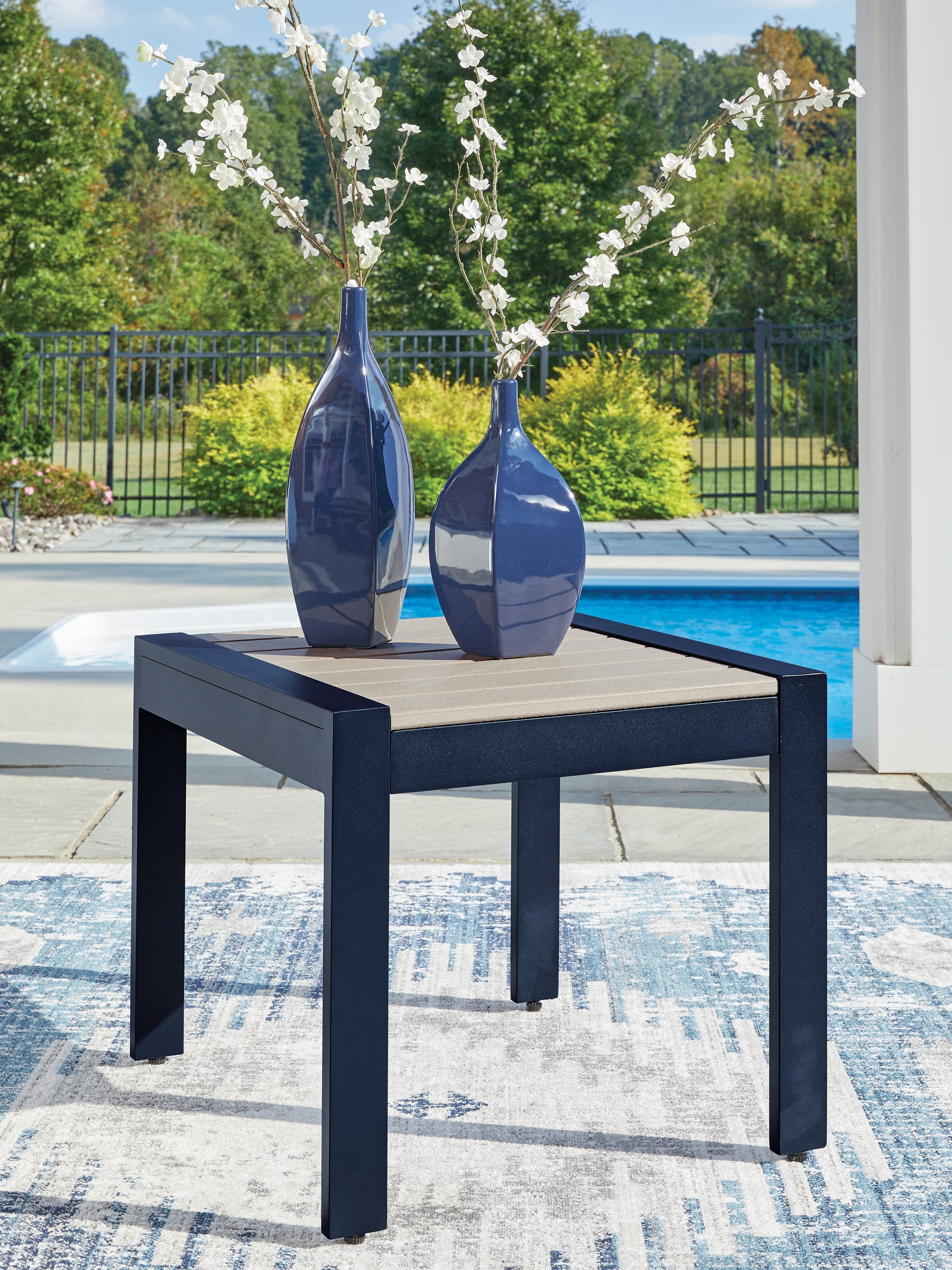 East Beach Navy Blue/Driftwood Rectangular End Table