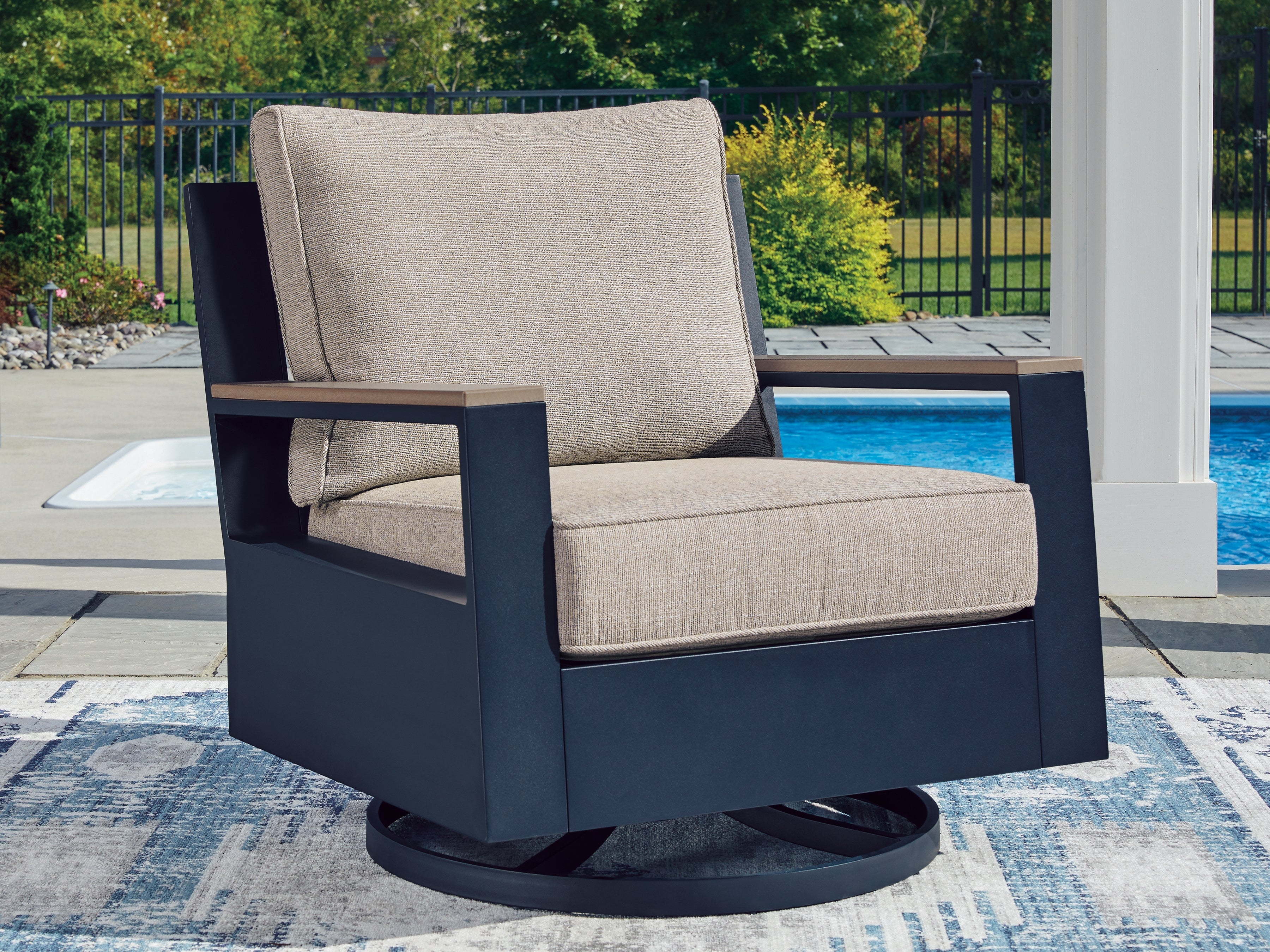 East Beach Navy Blue/Driftwood Swivel Glider Chair w/Cushion