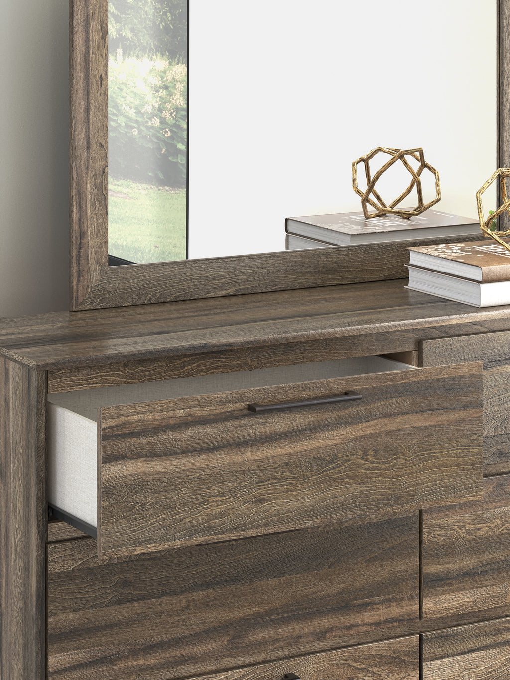 Elbrim Brown Full Panel Storage Bed, Dresser and Mirror