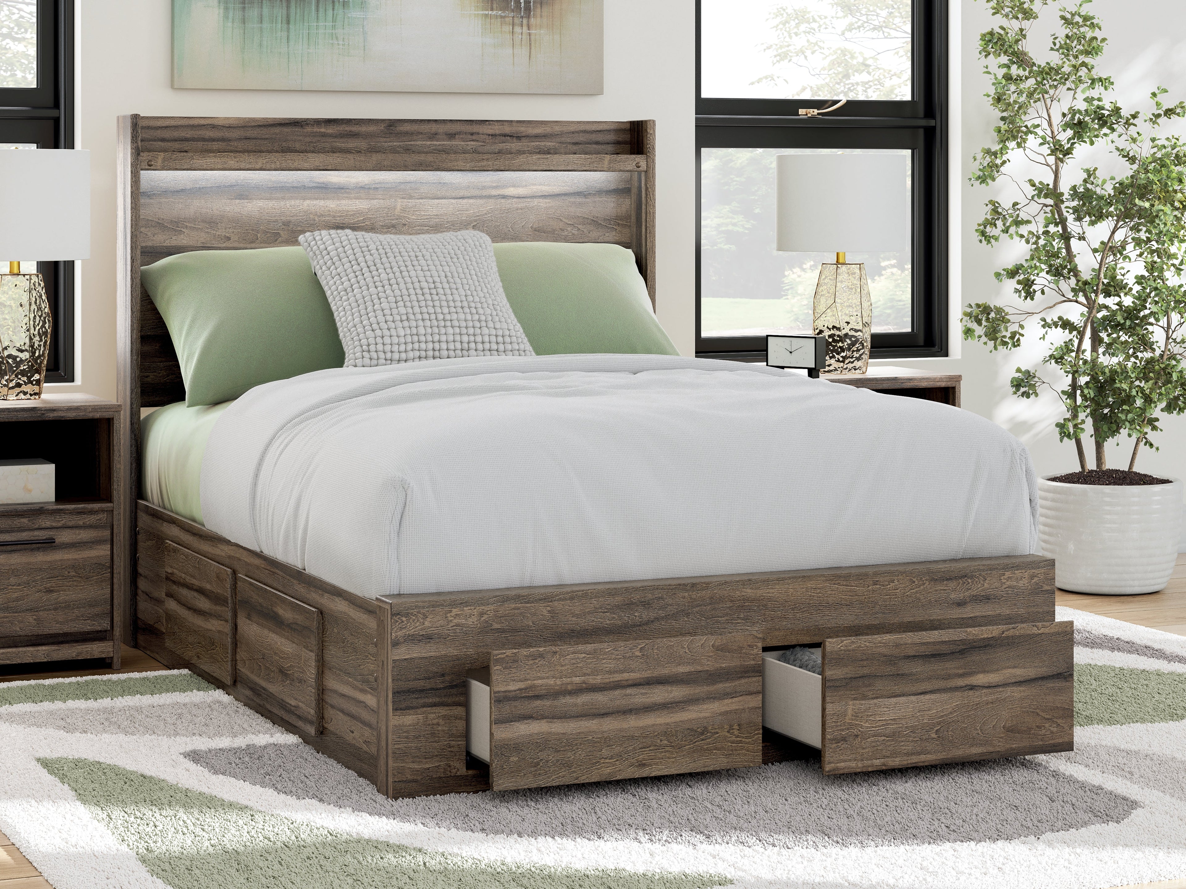 Elbrim Brown Full Panel Storage Bed, Dresser and Mirror