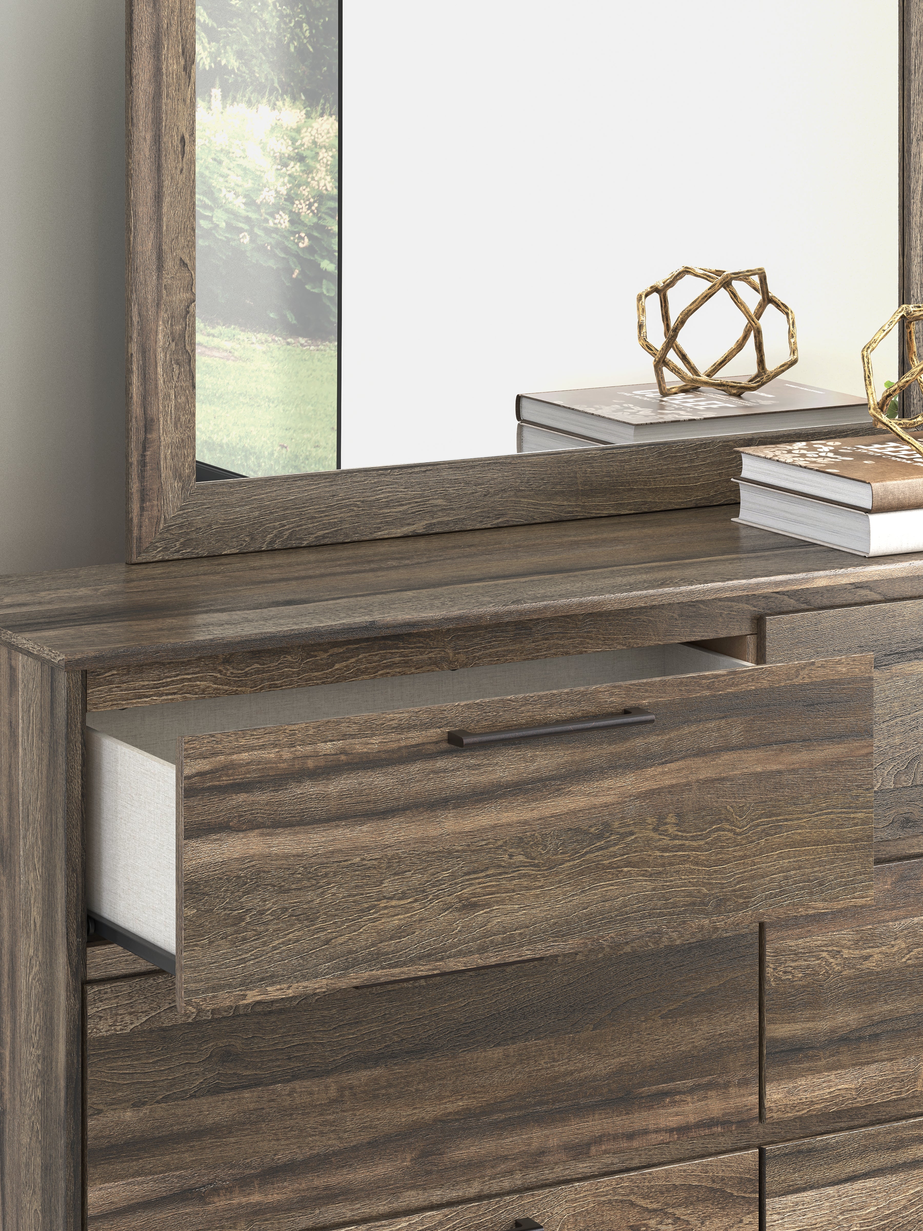 Elbrim Brown Full Panel Storage Bed, Dresser and Mirror
