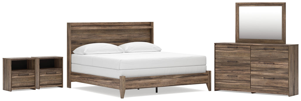 Elbrim King Panel Bed, Dresser, Mirror and 2 Nightstands, Brown
