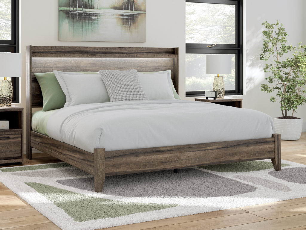 Elbrim King Panel Bed, Dresser, Mirror and 2 Nightstands, Brown