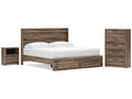 Elbrim Brown King Panel Storage Bed, Chest and Nightstand