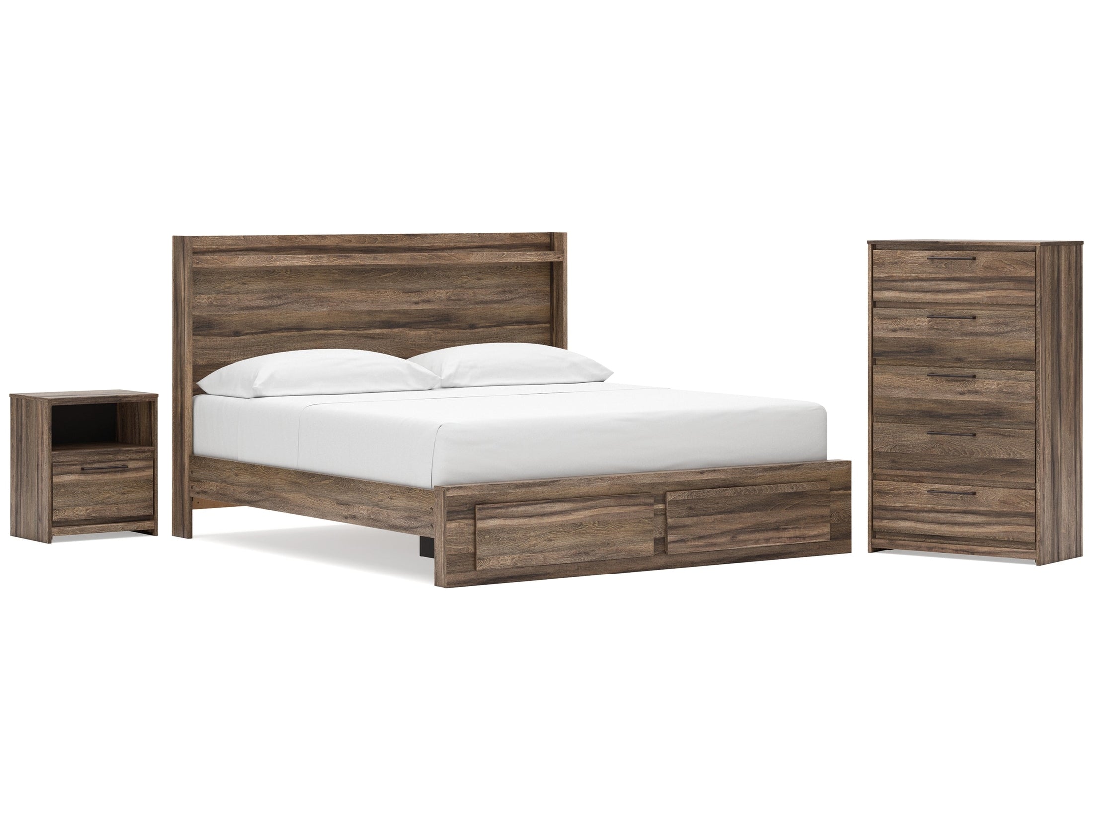 Elbrim Brown King Panel Storage Bed, Chest and Nightstand