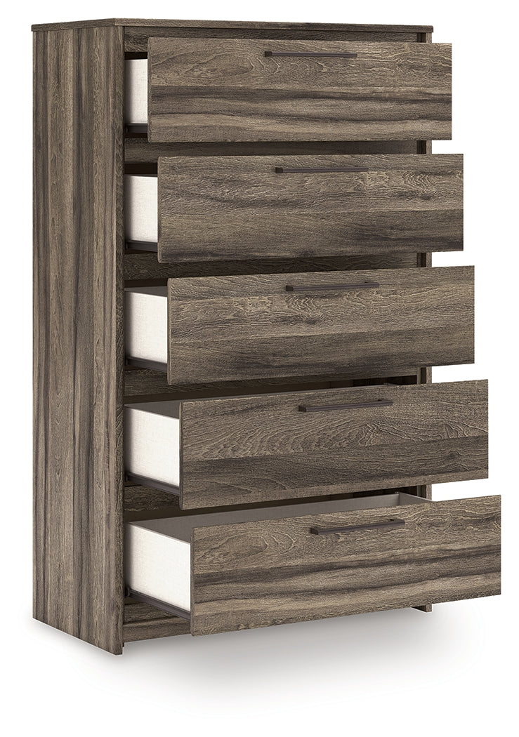 Elbrim Brown King Panel Storage Bed, Chest and Nightstand