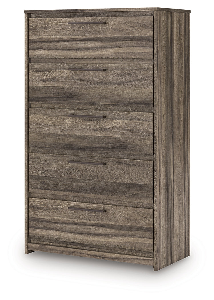 Elbrim Brown King Panel Storage Bed, Chest and Nightstand