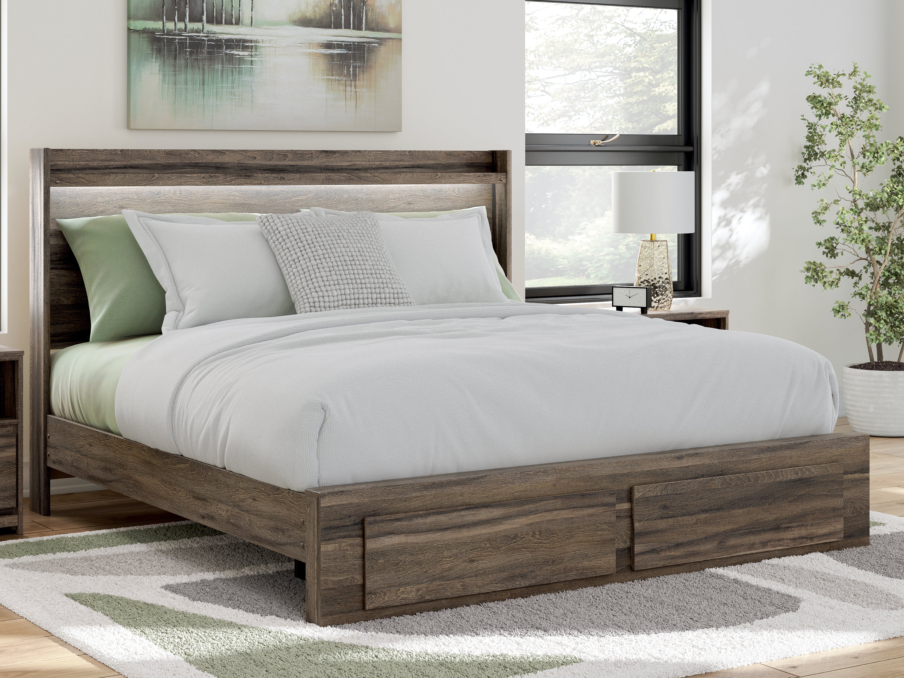 Elbrim Brown King Panel Storage Bed, Chest and Nightstand