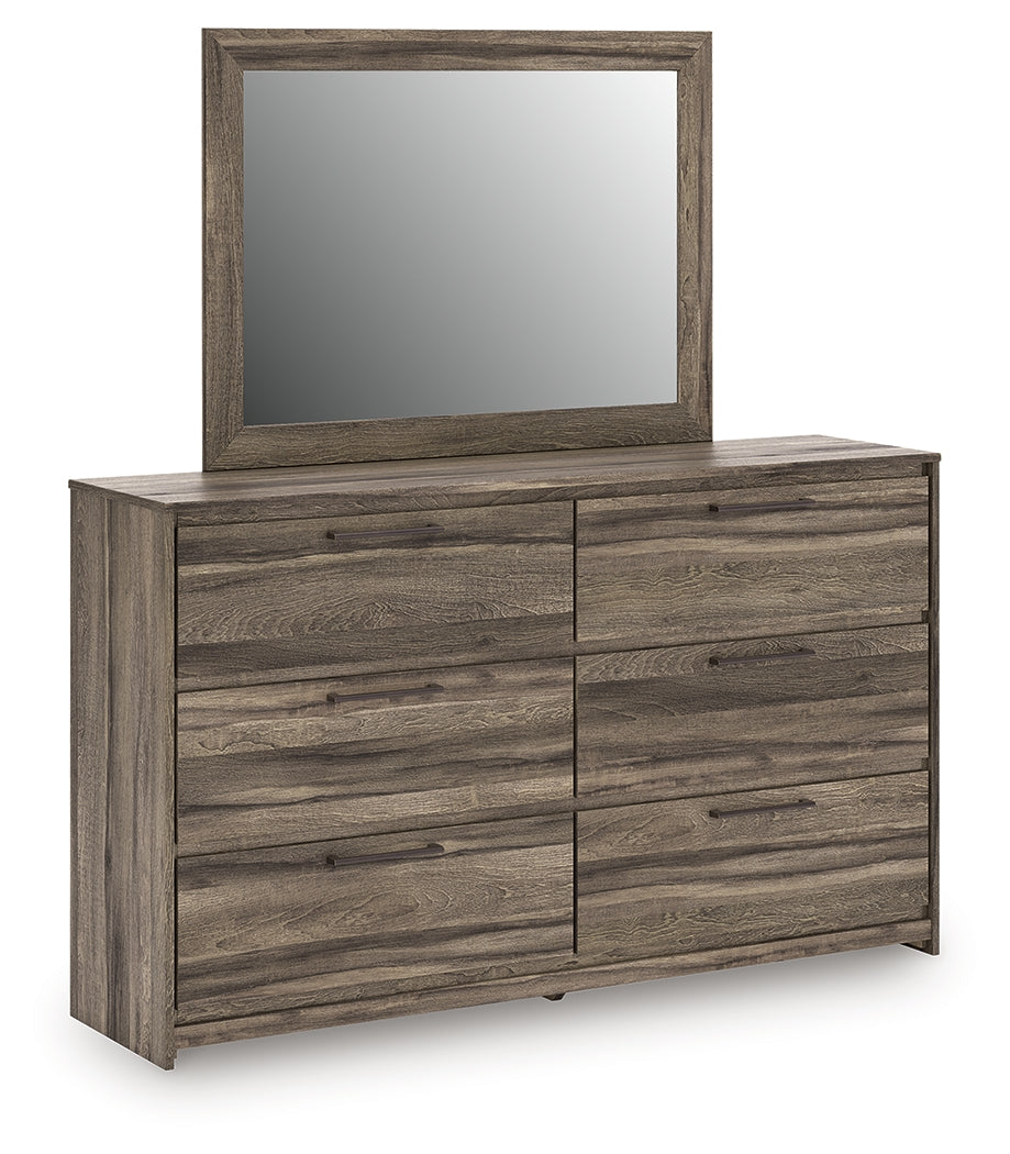Elbrim Brown Queen Panel 4 Storage Bed, Dresser and Mirror
