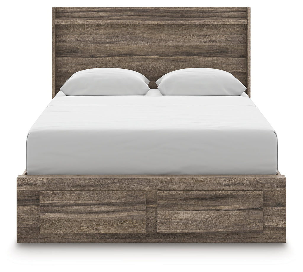 Elbrim Brown Queen Panel 4 Storage Bed, Dresser and Mirror