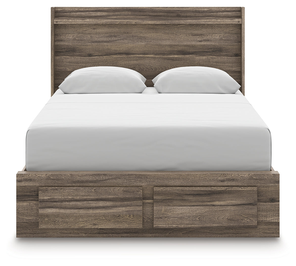 Elbrim Brown Queen Panel 4 Storage Bed, Dresser and Mirror