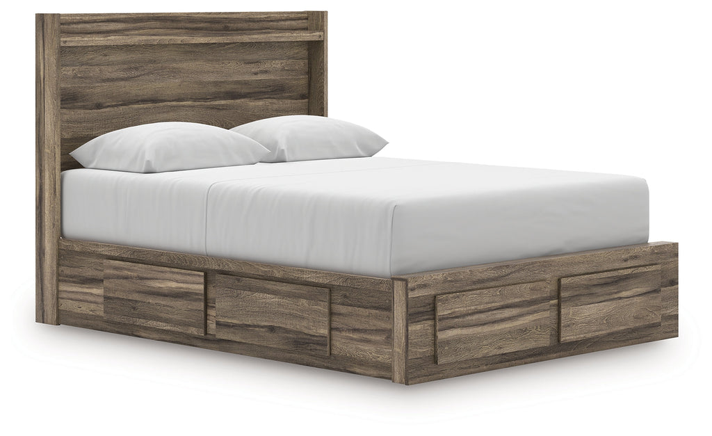 Elbrim Brown Queen Panel 4 Storage Bed, Dresser and Mirror